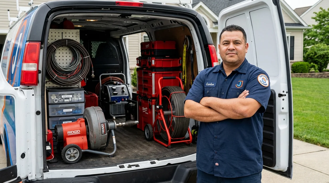 Professional drain cleaning equipment and Johns Plumbing LLC plumber in Coldwater