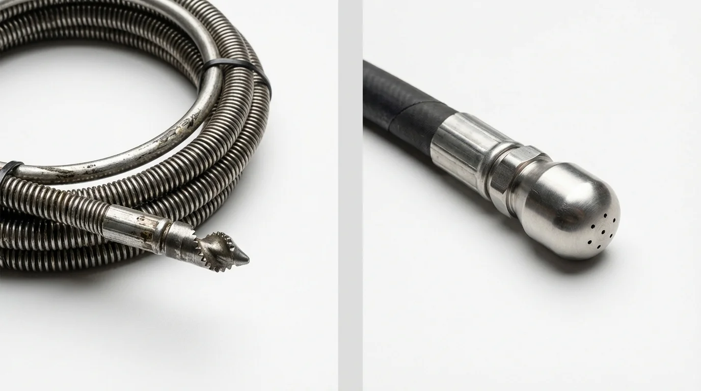 Drain snake cable and hydro jetting nozzle used for drain cleaning in Coldwater, KS
