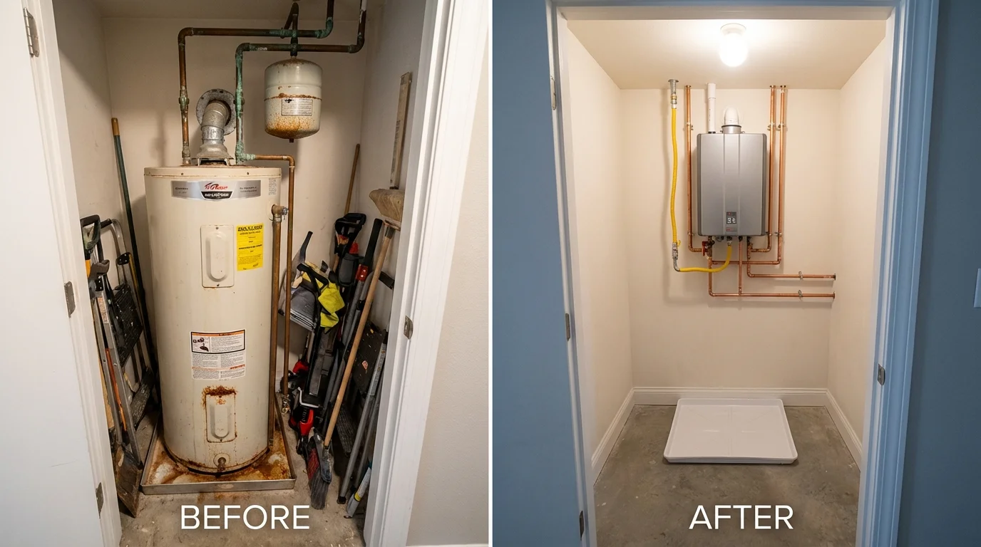 Tank water heater versus wall-mounted tankless unit comparison for Coldwater, KS homeowners